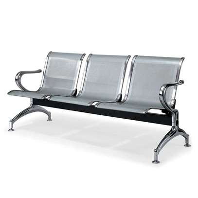 Banc 3 places métal gris argenté design moderne image 2