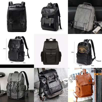 Sac à dos cuir multifonction Unisex noire image 8
