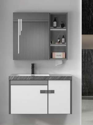 Meuble salle de bain suspendu LED beige/gris moderne image 3