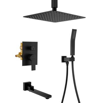 Ensemble douche pluie noir mat carré + douchette main image 14