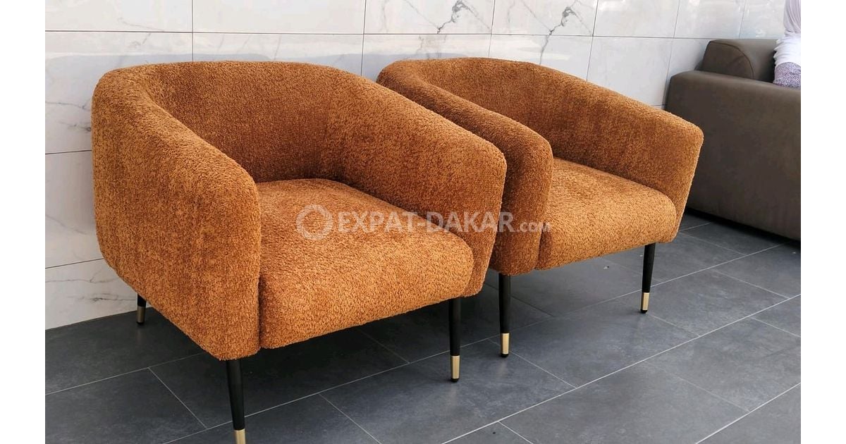fauteuils modernes tissu bouclé camel - HLM Grand Médine | Expat-Dakar