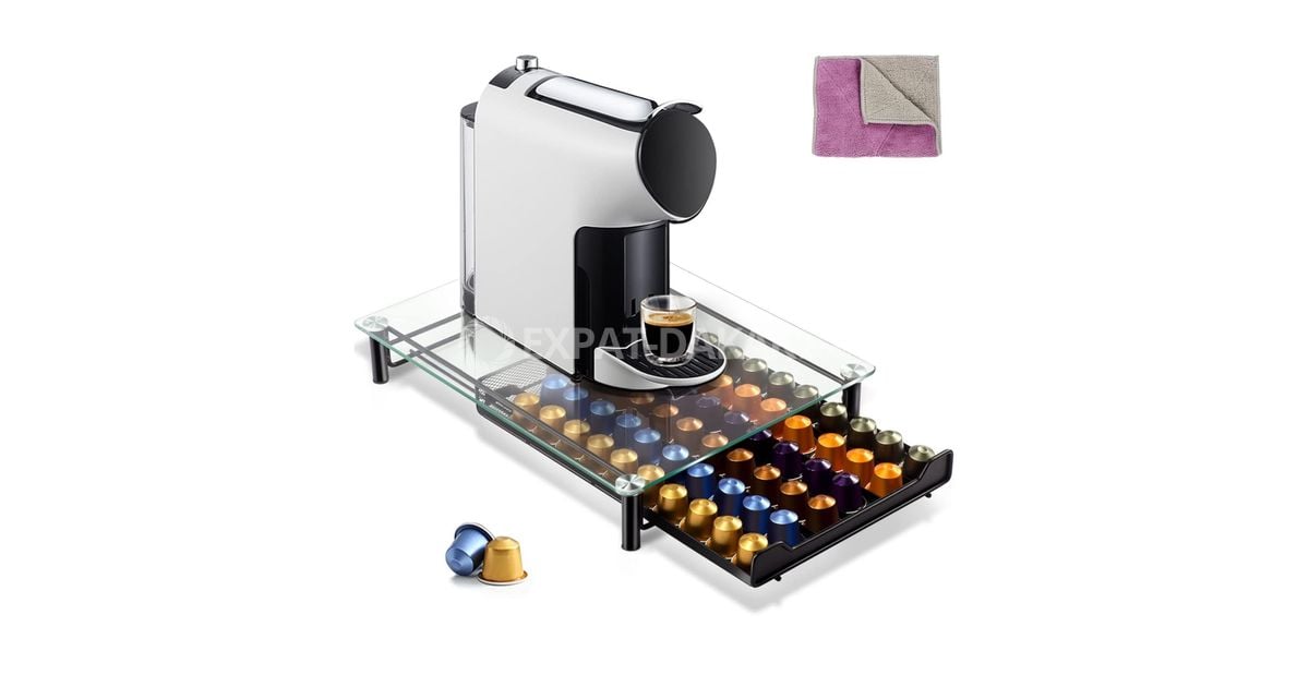 MAGNANI Tiroir De Rangement 40 Capsules, Porte Capsules Rectangle Support De Capsules De Cafe Support Noir Avec Plaque En Verre