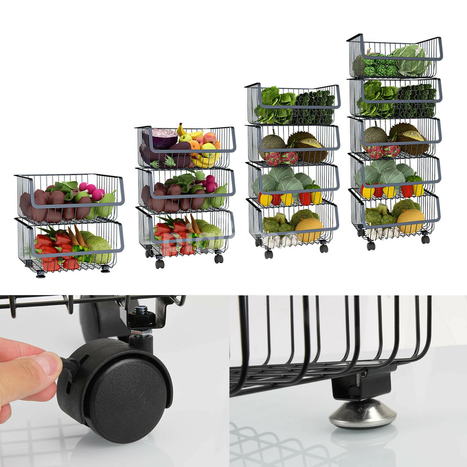 4Tier Stainless Steel Fruit/Vegetable Trolley Storage Rack On Wheel