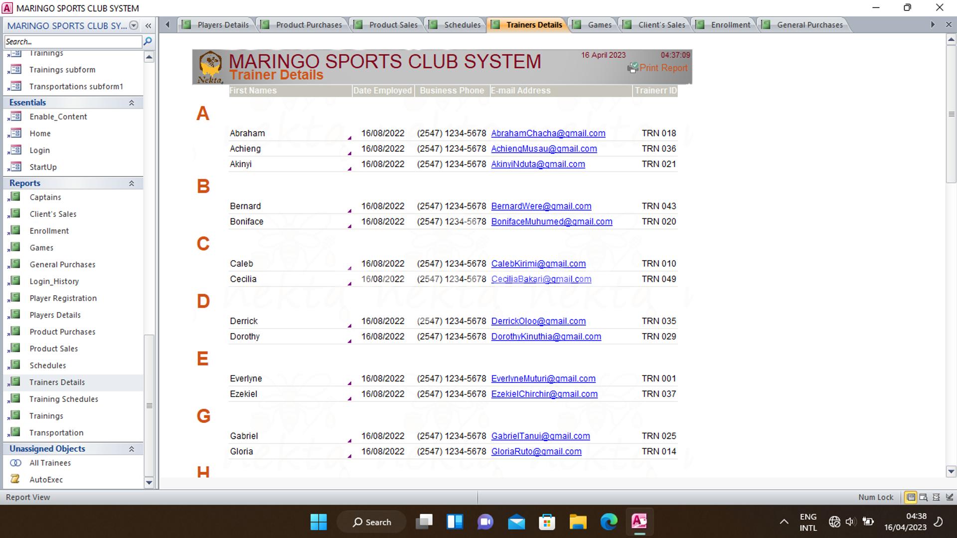 Maringo Sports Club System Full Milestone 1 And 2 in Avenue Park
