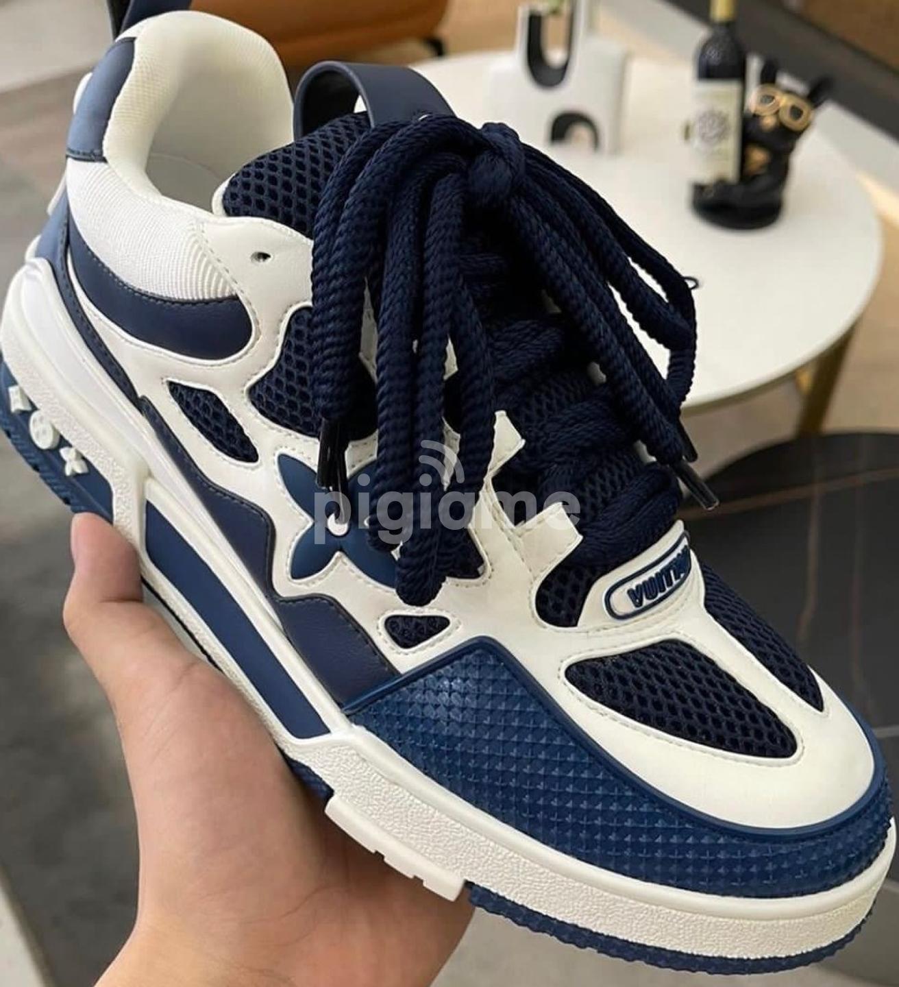 Louis Vuitton Lv Trainers Laced Sneakers Navy Blue White in