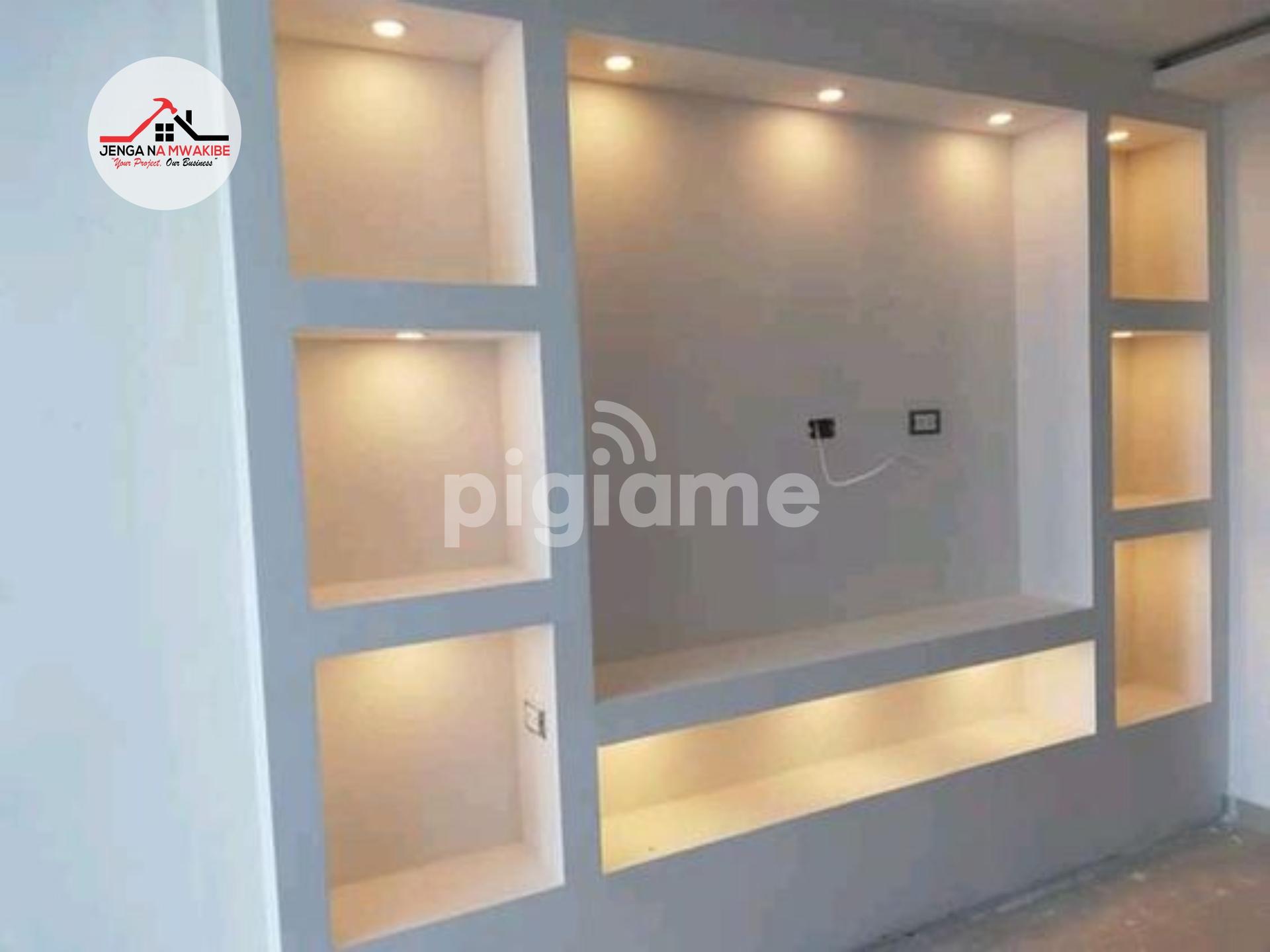 Gypsum Tv Wall Unit With Lights Installation In Nairobi in Juja