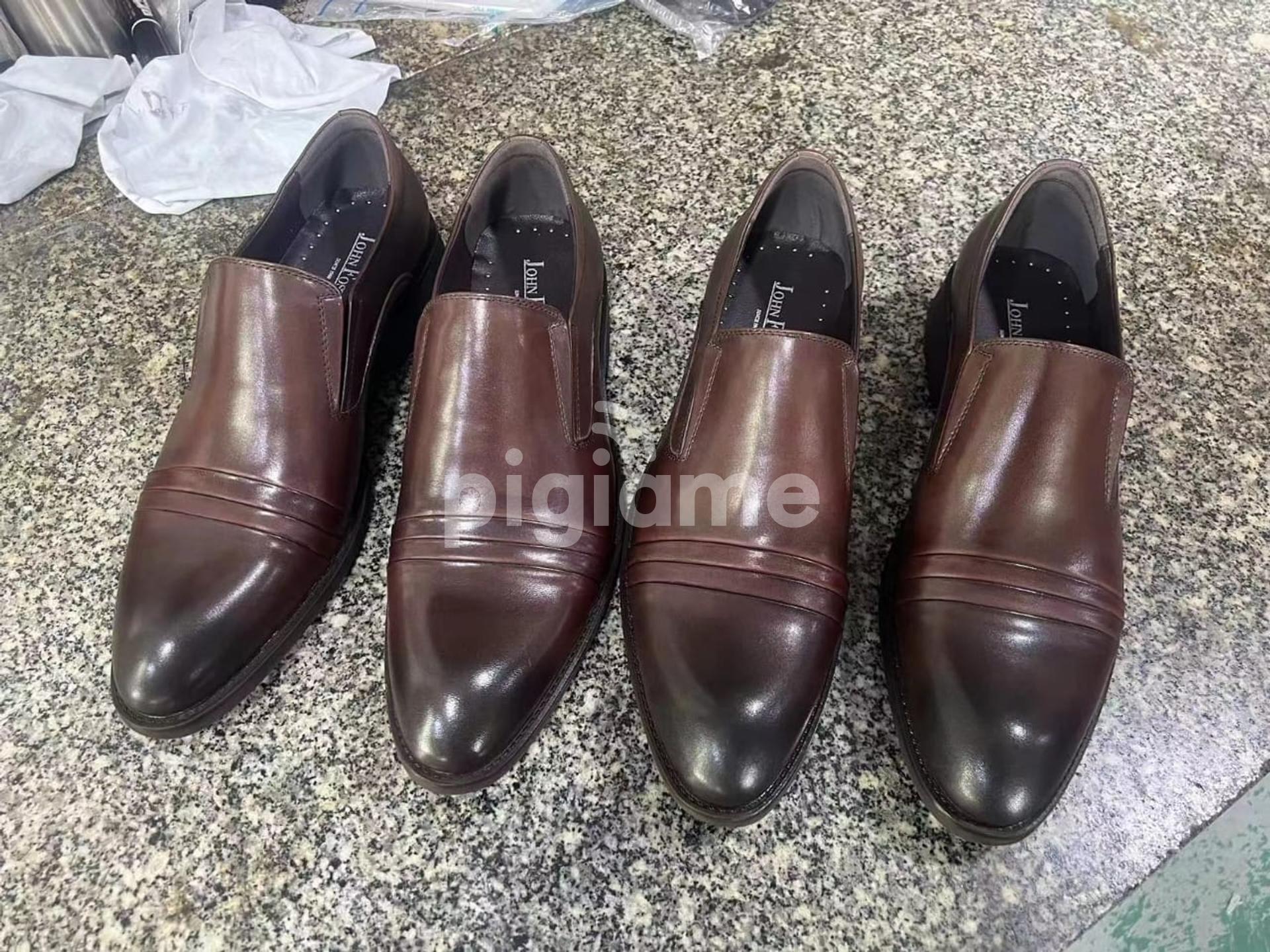 John Foster Slipon Leather Mens Official Shoes Dark Brown in