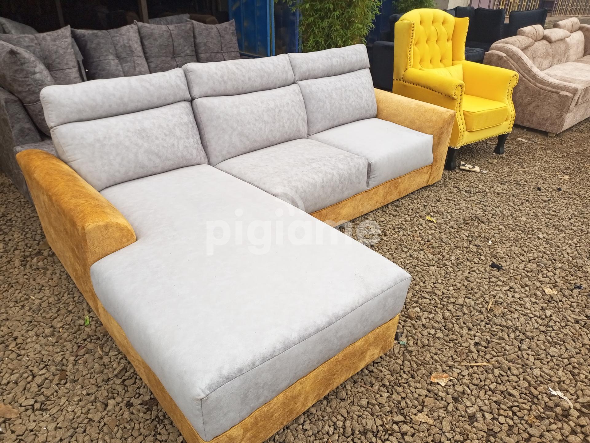 Spring Cushions Back Permanent L Sofa 6Seater in Kahawa Sukari