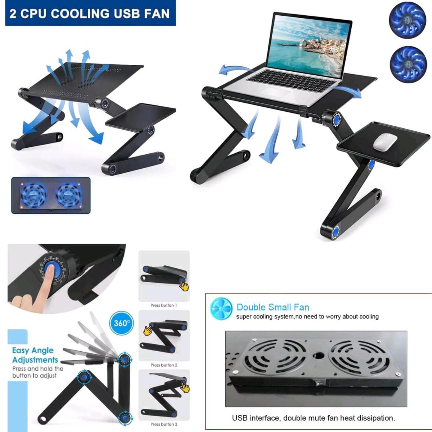Adjustable laptop stand outlet with mouse pad