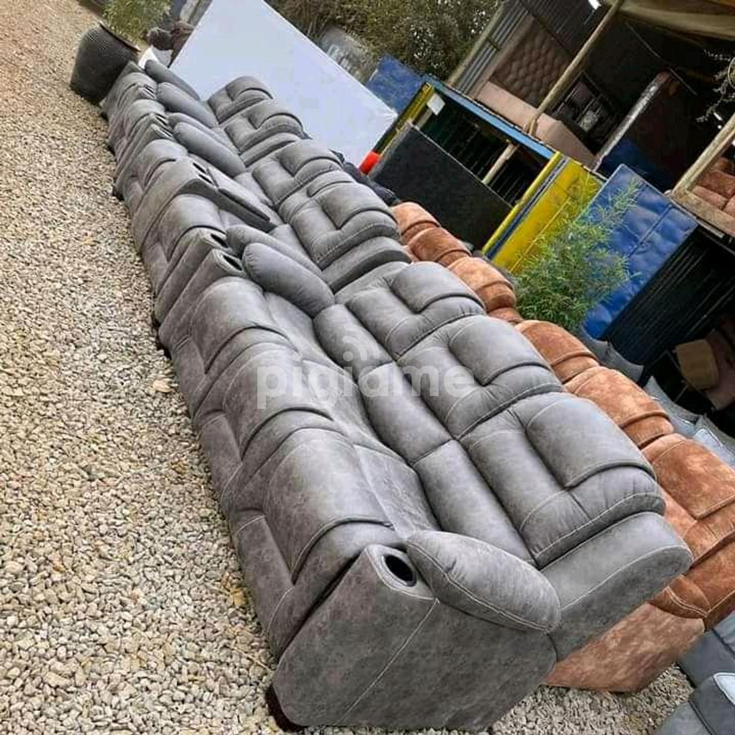 Recliner Sofa 7 Seater With Pure Fabric And Storage in Kahawa