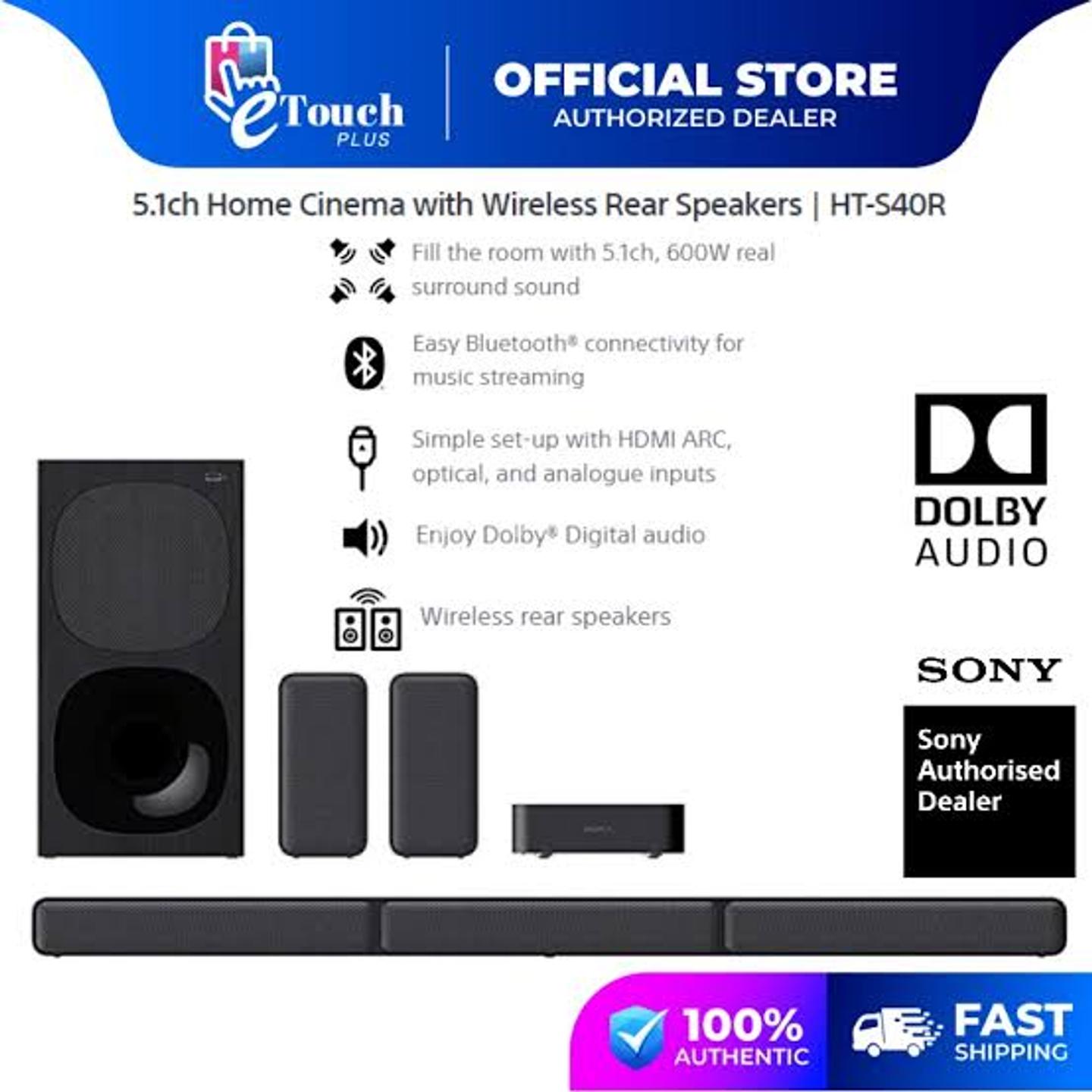 Sony HT-S40R 5.1ch Dolby Audio Soundbar w/ Subwoofer & Wireless Rear  Speakers