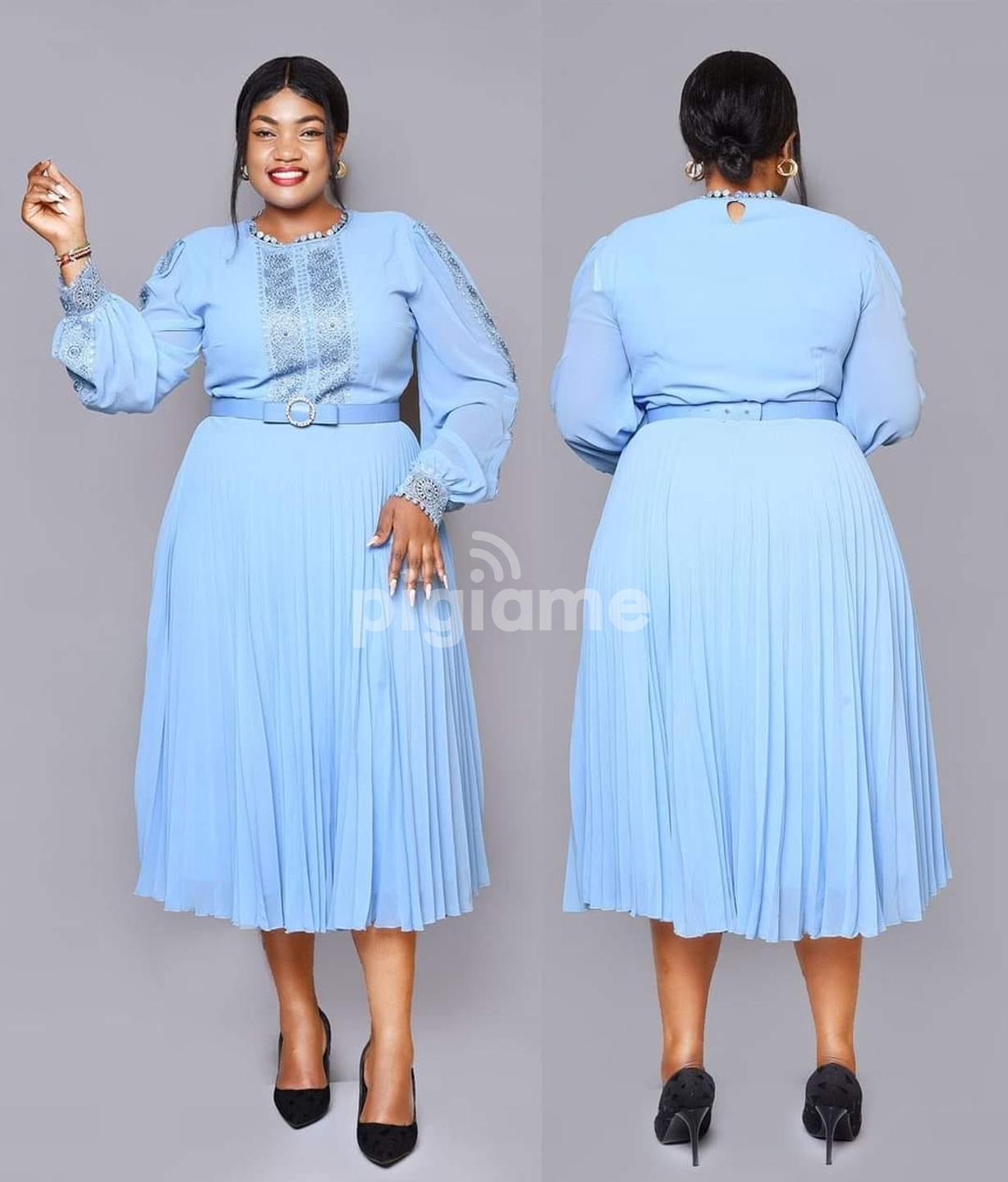 Blue chiffon hotsell dress knee length