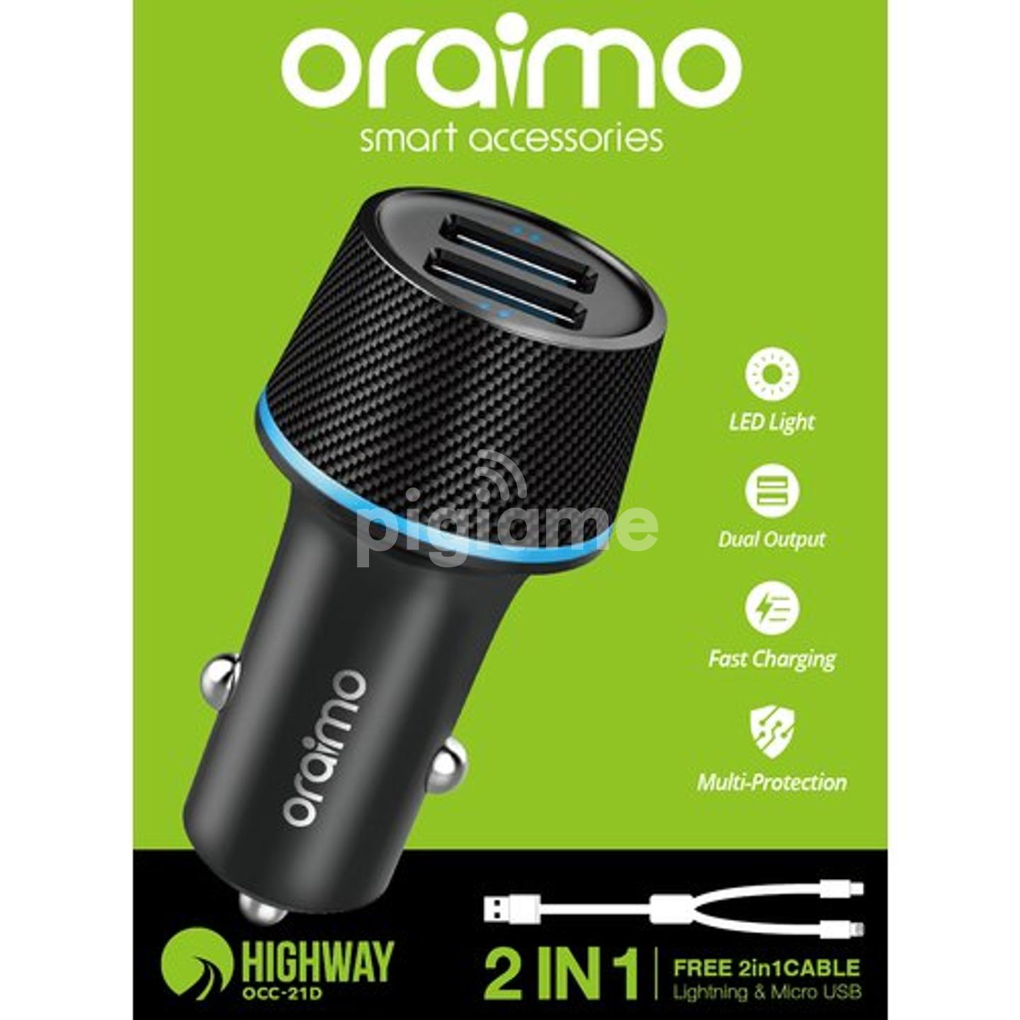 Oraimo Occ21D Car Charger 2 In 1 Dual Usb Ports + 2 In 1 Lightning N