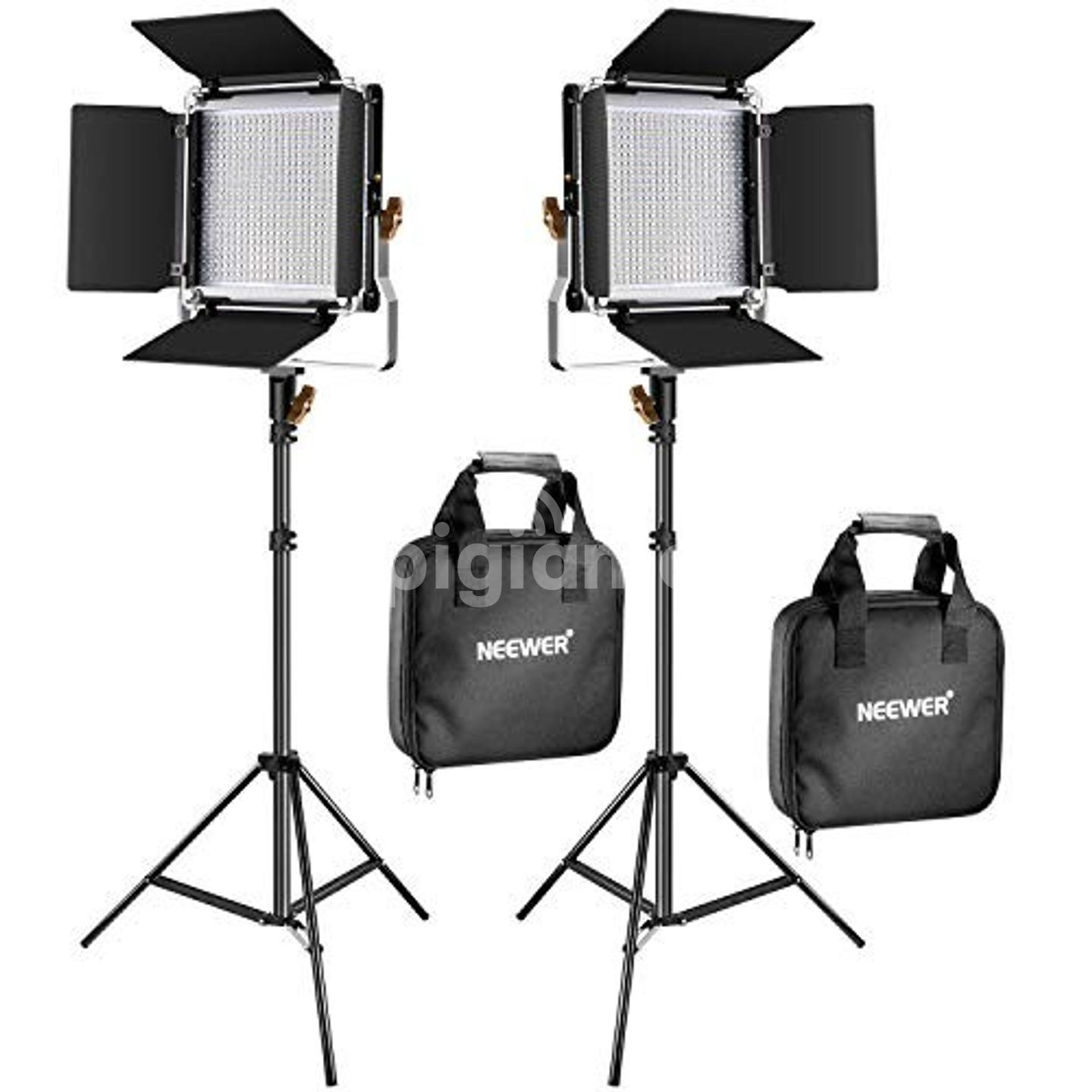 neewer 2 packs upgraded 480 led video light and stand photography lighting kit bi color dimmable led panel with barn door and 200cm heavy duty light