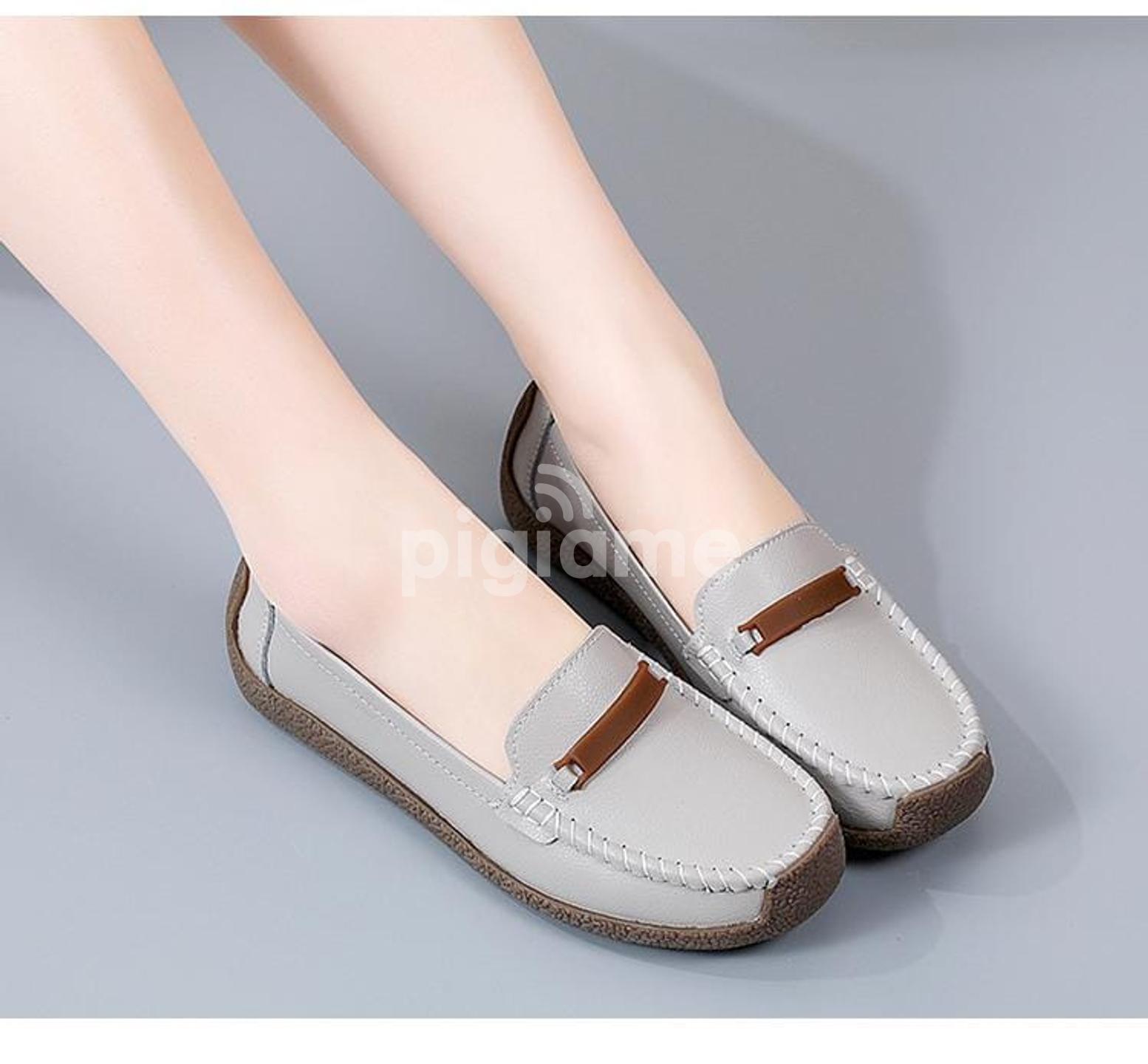 Gray Loafers Flats Shoes Woman Folding Leather Women Flats