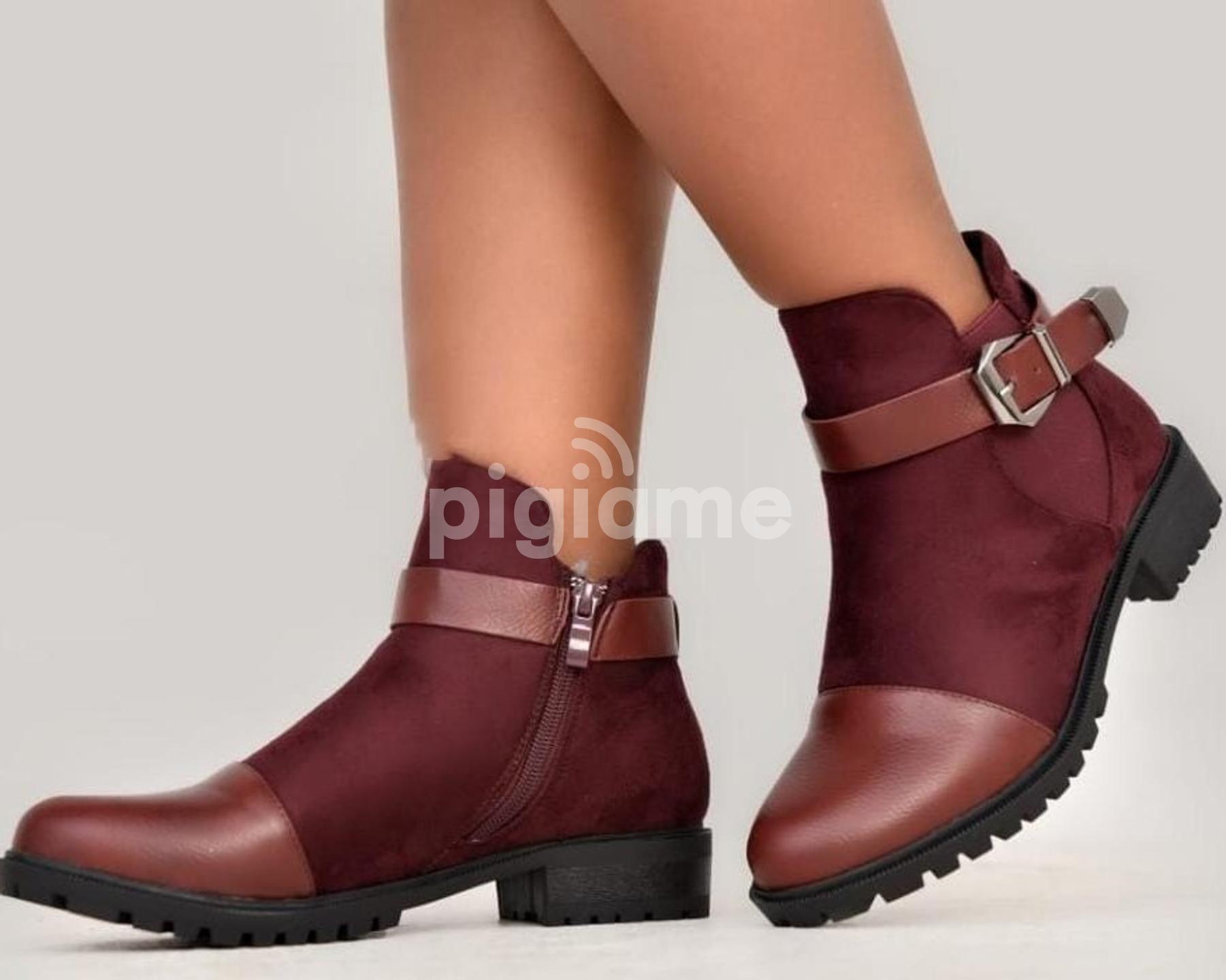 Womens Winter Ankle Boots Buckle Block Shoes Maroon in Nairobi CBD PigiaMe