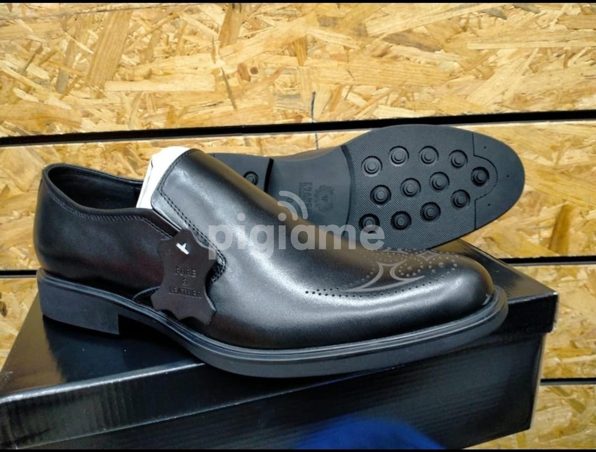 Franco Banetti Premium Leather Black Official Slip On Shoes