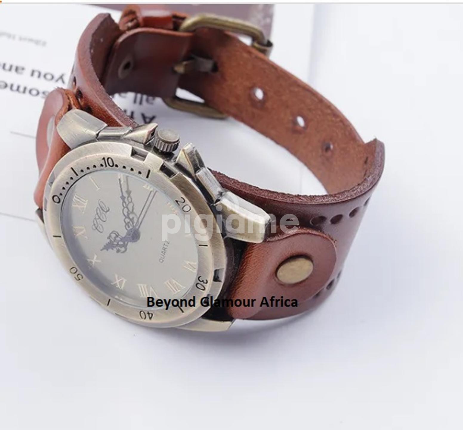 Mens Brown Leather watch and belt combo