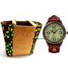 Womens Red Leather watch with basket combo thumb 2