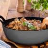 Pre-seasoned Pure Cast Iron Flat Bottom Wok with Wooden Lid thumb 2