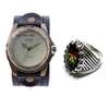 Mens Black Leather watch and ring thumb 3
