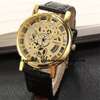 Gold Tone skeleton leather  watch with cardholder thumb 1