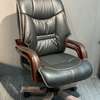 Elegant Black Leather Executive Chair with Wooden Frame thumb 2