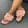 Women Fluffy Slippers Faux Fur Slides Open Toe Flat Pink thumb 0