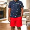 Boys Navy Print Shirt & Red Shorts Summer Set thumb 1