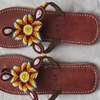 Handmade Beaded Sandals Brown Leather Floral Design thumb 2