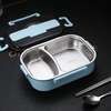 2 Grid Stainless Steel Lunch Box With Spoon and Chopsticks thumb 0