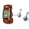 Womens Light Brown Leather watch and earrings thumb 0