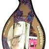 Leather calabash mirror with purple flowers thumb 1