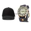 Mens Black Leather watch and cap combo thumb 2