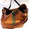 Womens Brown Leather handbag with ankara pouch thumb 2