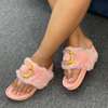 Women Fluffy Slippers Faux Fur Slides Open Toe Flat Pink thumb 1