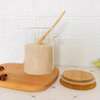 Glass spice / storage jar with spoon and bamboo lid thumb 2