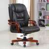 Elegant Black Leather Executive Chair with Wooden Frame thumb 5