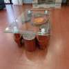 Glass Top Wooden Based Puff Coffee Table thumb 3