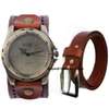 Mens Brown Leather watch and belt combo thumb 0