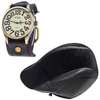 Mens Black newsboy cap with faux hair and leather watch thumb 0