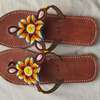 Handmade Beaded Sandals Brown Leather Floral Design thumb 4