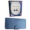 Womens Blue leather wallet with pearl jewelry set thumb 0