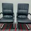 Office Chair: Black Leather Visitor's Waiting Chair thumb 4