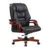 Elegant Black Leather Executive Chair with Wooden Frame thumb 4