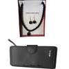 Womens Black Leather wallet with pearl jewelry set thumb 0