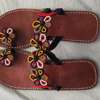 Handmade Beaded Sandals Brown Leather Floral Design thumb 0