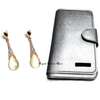 Womens Silver leather wallet with crystal earrings thumb 0