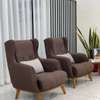 Set of 2 Armchairs with Cushions and Wooden Legs thumb 0