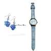 Womens Blue leather glitter watch with earrings thumb 0